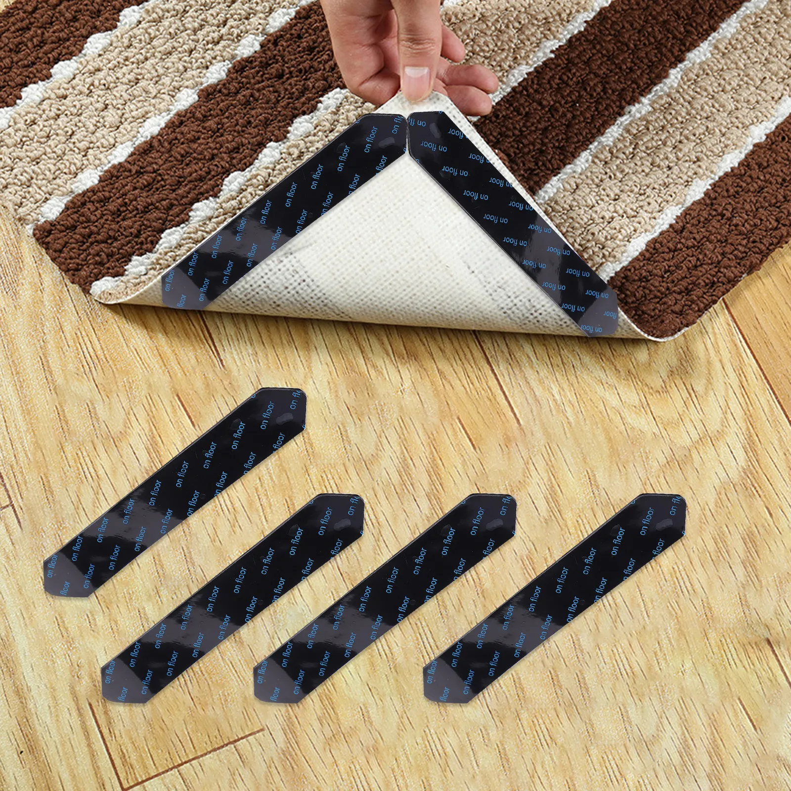

8Pcs Traceless Carpet Rug Fixing Stickers Non Skid Anti Curling Double Sided Easy Apply Strong Adhesive for Floor