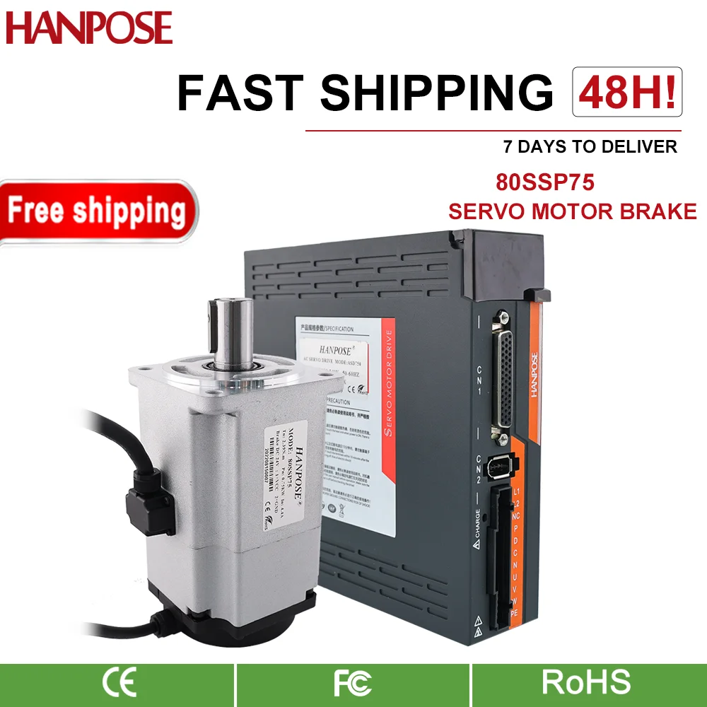 

hanpose 0.75kw 80SSP75 2.39N.m ASD275 Servo Drive AC200-240V 3M Cable Medical Machinery 750W AC Servo Motor With Brake Kit