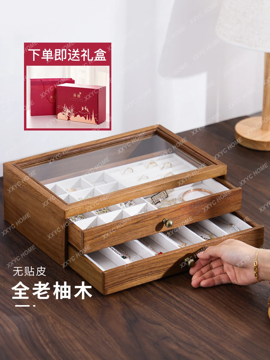 Multi-Layer High-Grade Solid Wood Jewelry Box Storage Box Wooden High-Grade Earrings Ear Stud Necklace Jewelry Box