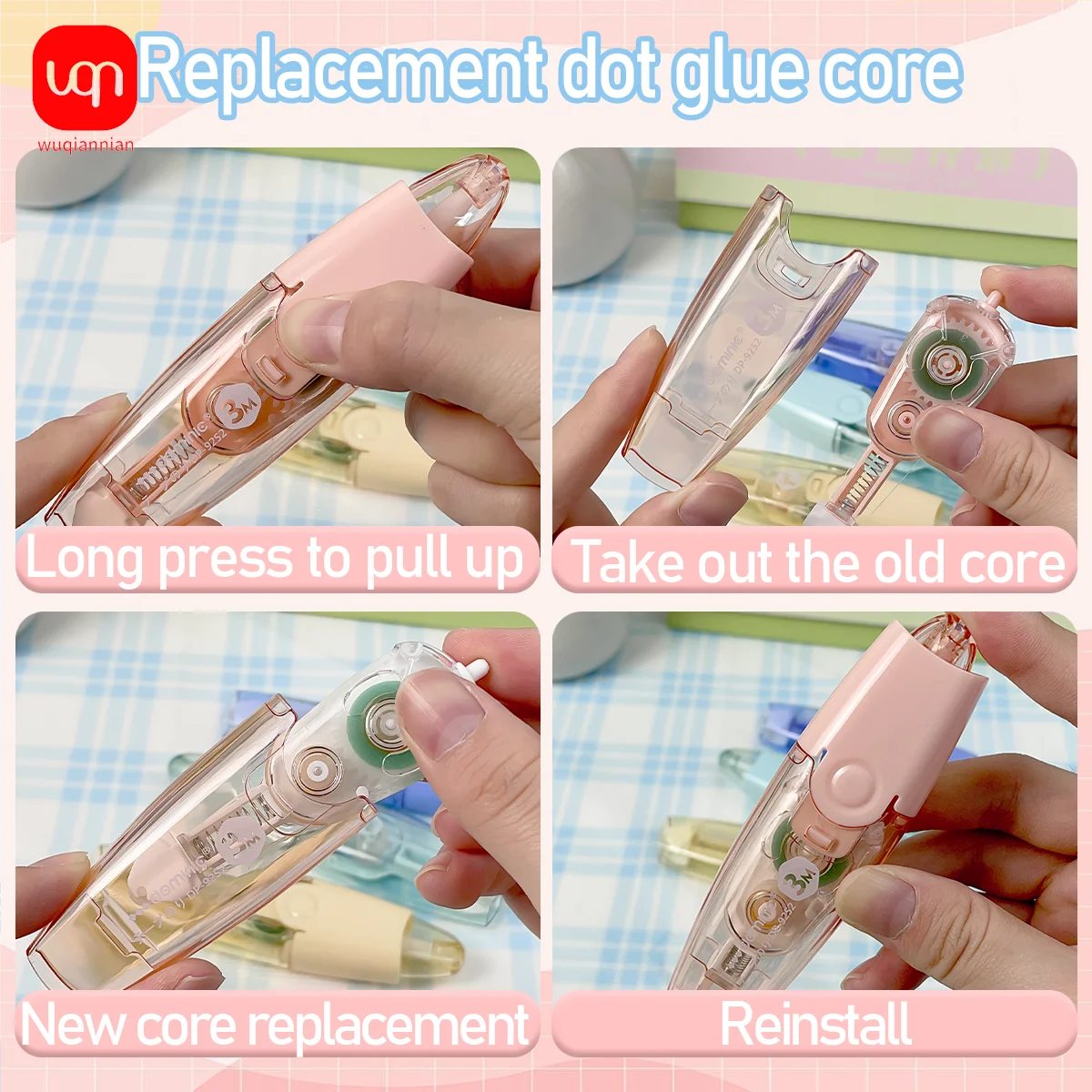 WQN-1PC Simple Large Capacity Double-sided Tape Refillable Core 3M Cutting DIY Notebook Roller Tape School Stationery Supplies