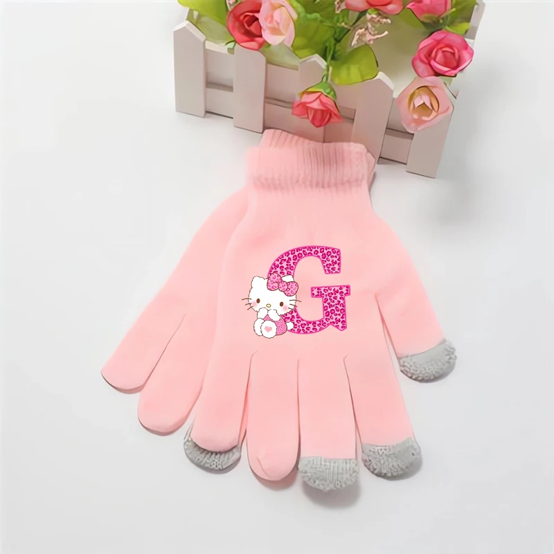 مرحبا كيتي قفازات الفتيات Kawaii رسالة A-Z قفاز أطفال شتاء دافئ شاشة ملموس القفازات الأطفال اكسسوارات هدية الكريسماس