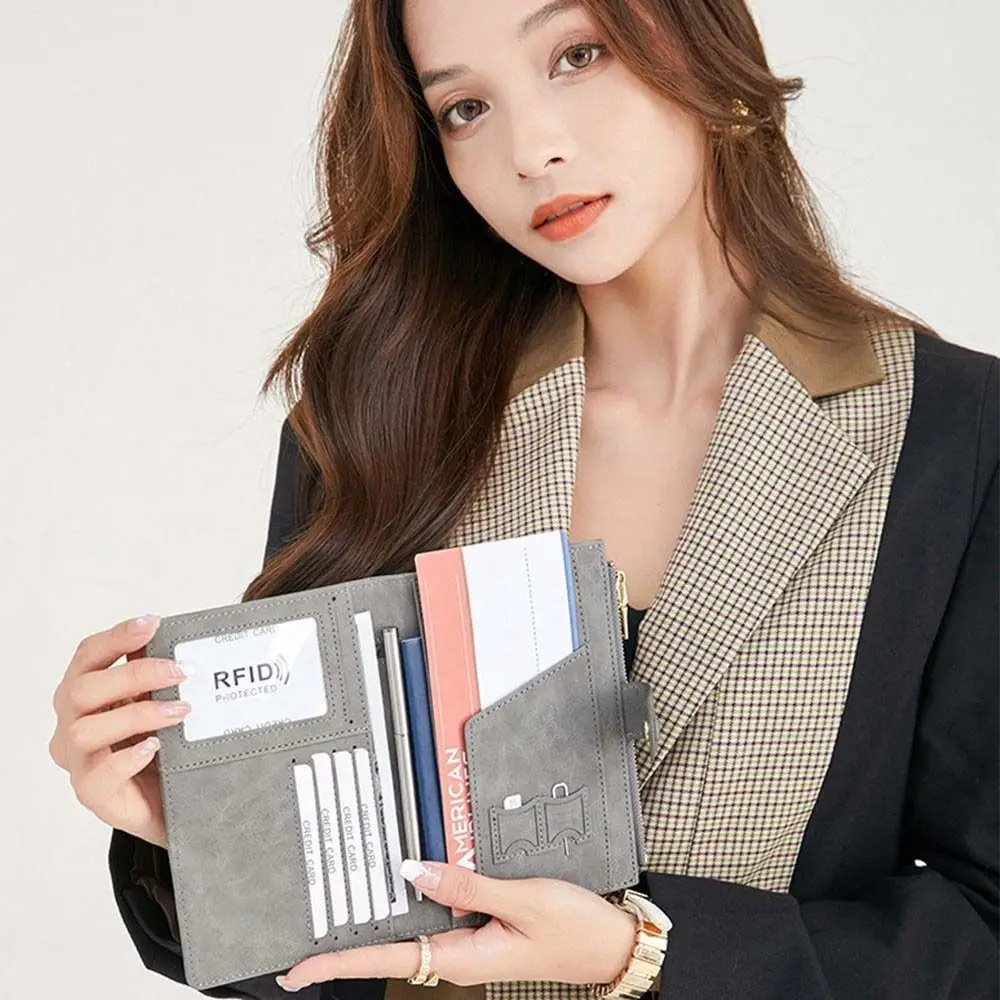 

PU Leather Anti-theft Passport Holder Airplane Check-in Letter Certificate Storage Bag Multifunctional Card Case Passport Clip