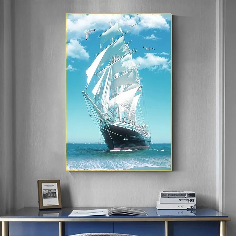 1pc frameless Canvas Painting Nordic Minimalist Wall Art Seascape Poster Print Nautical Sailboat Canvas Painting Modern Living R