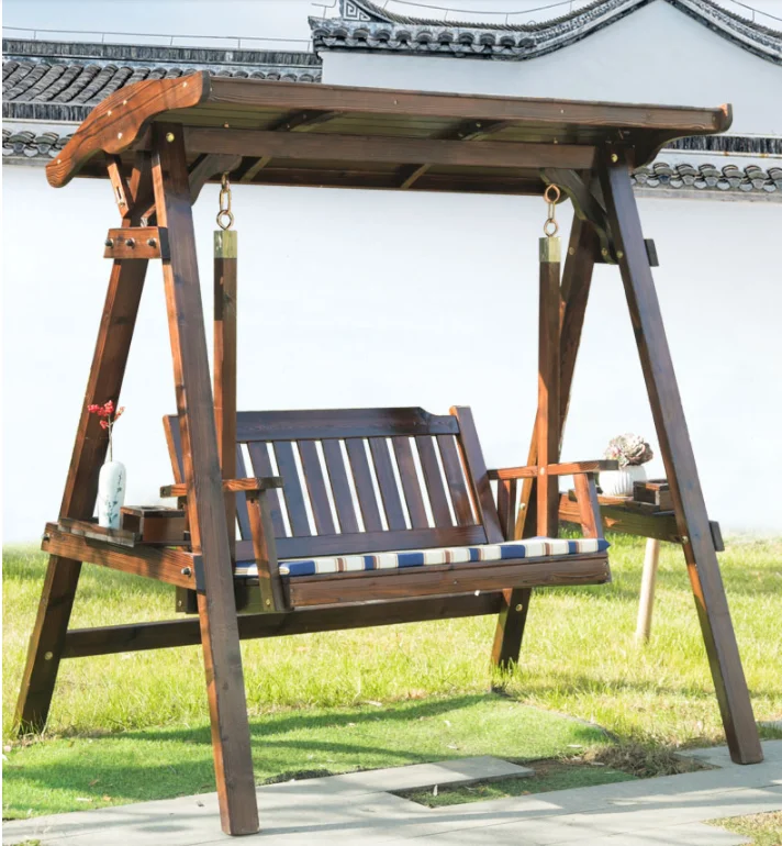 Hot Sale Two Persons Patio Garden Solid Hanging Hammock Outdoor Swing Wood Chair