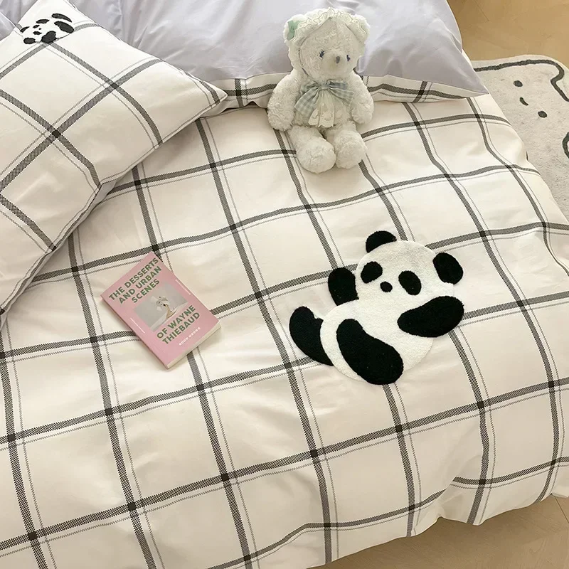 Cute Cartoon Panda Queen Duvet Cover Set 100% Cotton Quilt Cover Pillowcase Bed Sheet Lovely Towel Embroidery Bedding Set Full