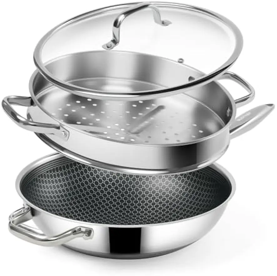 

12-Inch Nonstick Wok with Steamer, Induction Compatible, Dishwasher & Oven Safe