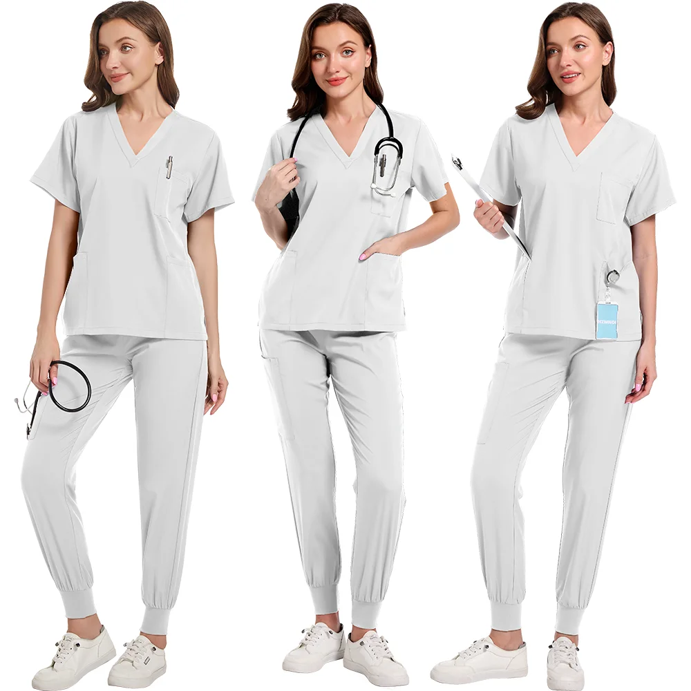 ドクタースーツ高品質制服医療ナース制服スクラブセット女性と男性のモダンな V ネックトップパンツ病院作業服