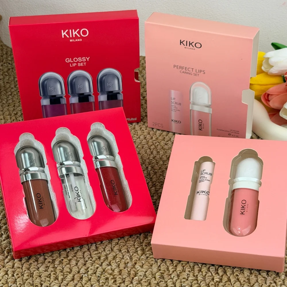 KIKO 3D Hydra Lip Gloss Lip Scrub Exfoliating Dead Skin Reduce Lip Lines Hydrating Shiny Plump Lips Makeup Perfect Lips Care Set
