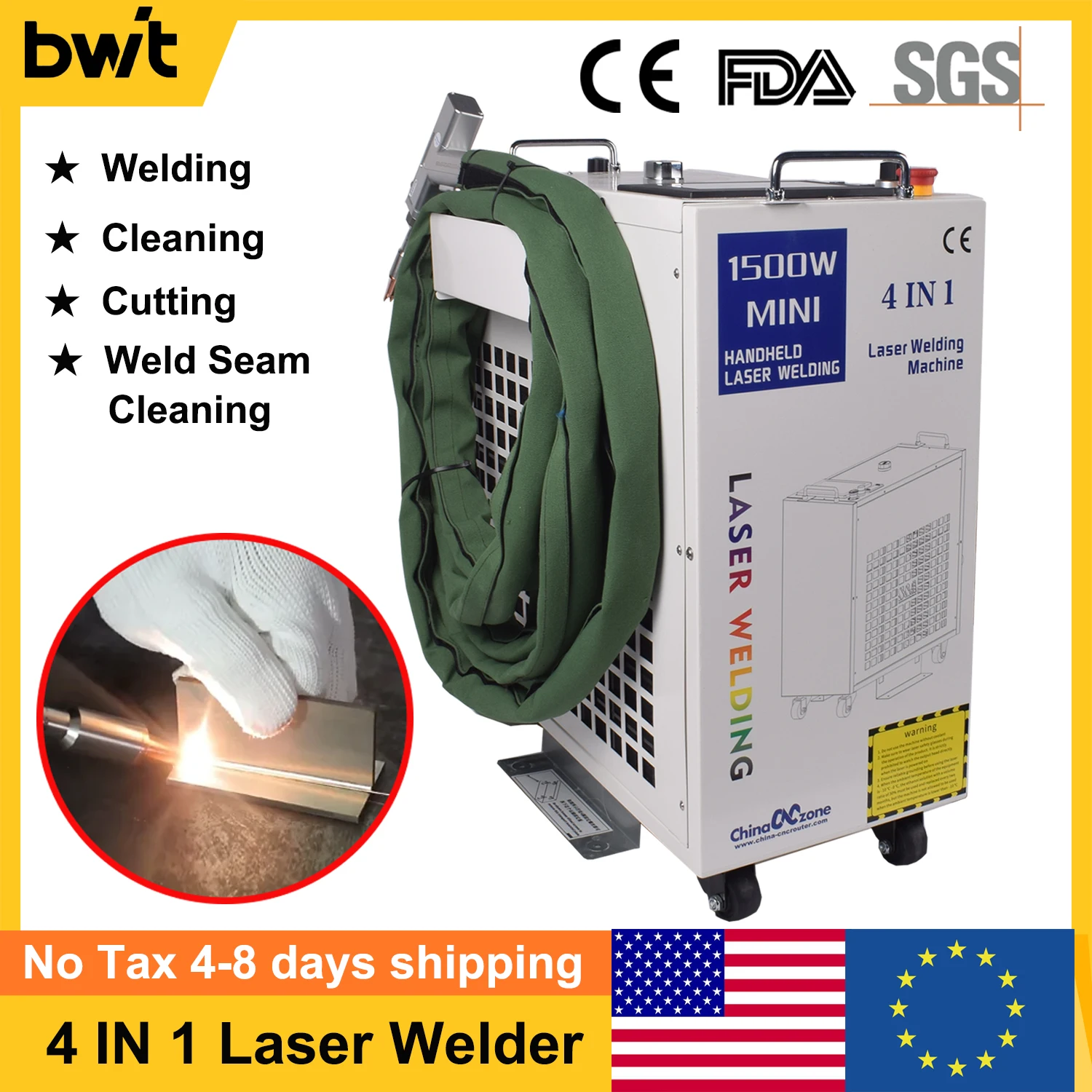 

1500W Fiber Laser Welding Machine BWT Handheld 4 in 1 Welding Cleaning Cutting Soldering Machine Laser Welder for All Metal