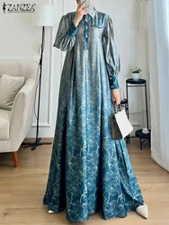 Modieus Bedrukte Moslimjurk Abaya Zanzea Vrouwen Elegante Lange Mouw Maxi Zomerjurk Isiamic Dubai Lang Gewaad Bohemain Vestidos 2024