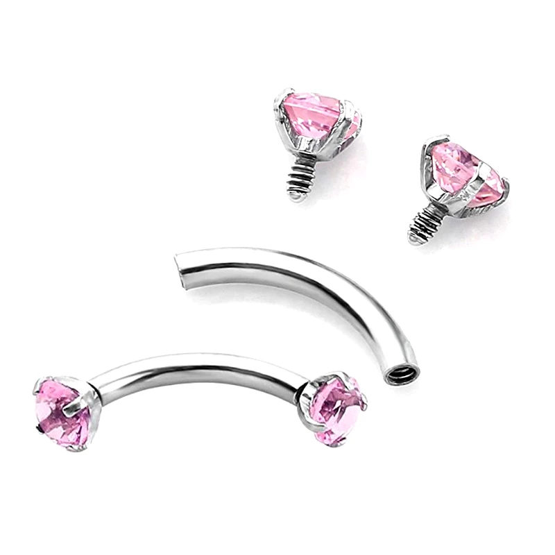 2X Multi Shape Colour Zircon Eyebrow Ring Bar 6mm - 14mm Curved Barbell Internally Threaded Ear Helix Tragus Piercing