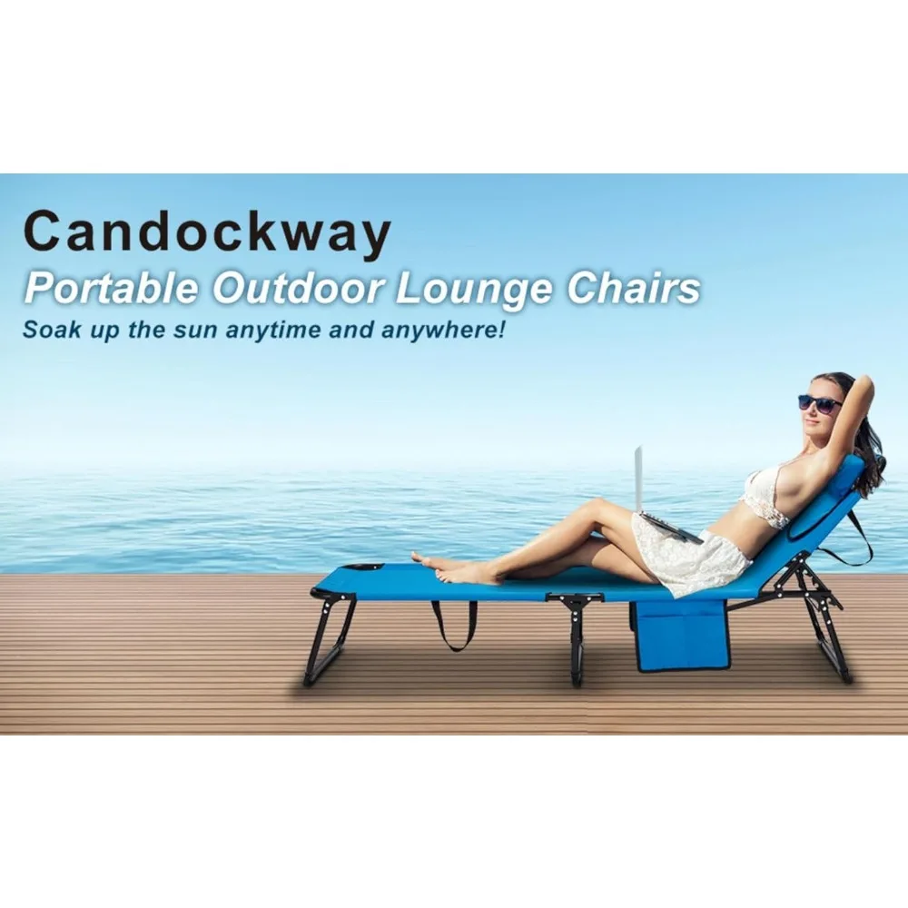 Candockway Tanning Chair, 300lbs Folding Beach Lounger with Face Hole, Adjustable Backrest, Non-Slip Foot & Portable Handle