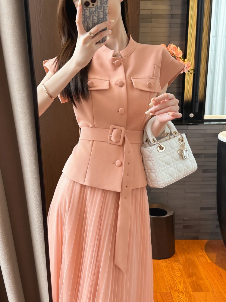 

Элегантный топ для похудения с высокой талией, модный деловой повседневный стиль, короткий рукав, круглый вырез, застежка на одну пуговицу