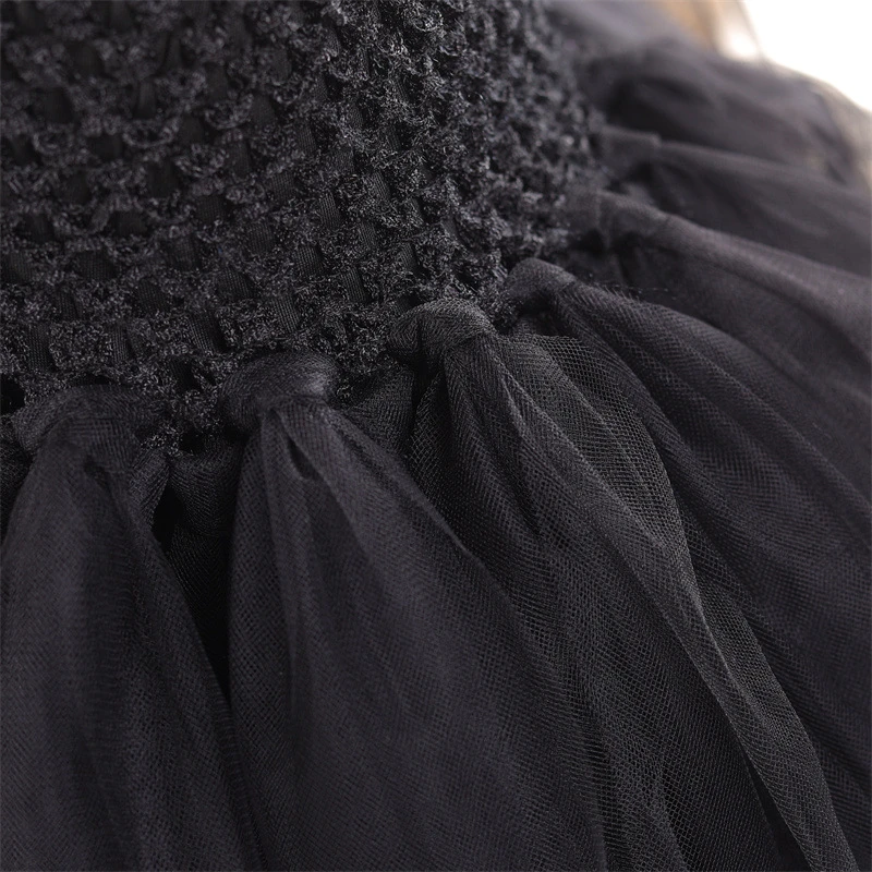 Mädchen Gothic Dark Fallen Kostüm Spitzen-Tüll Langes Kleid für Halloween Cosplay Geburtstag Karneval Bühnenparty – Detail 8