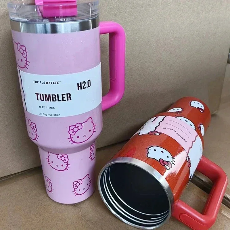 40Oz Hello Kitty Insulated Mug Pink with Handle  Mugs  Capacity Thermos Drinks Coke Coffee Mug