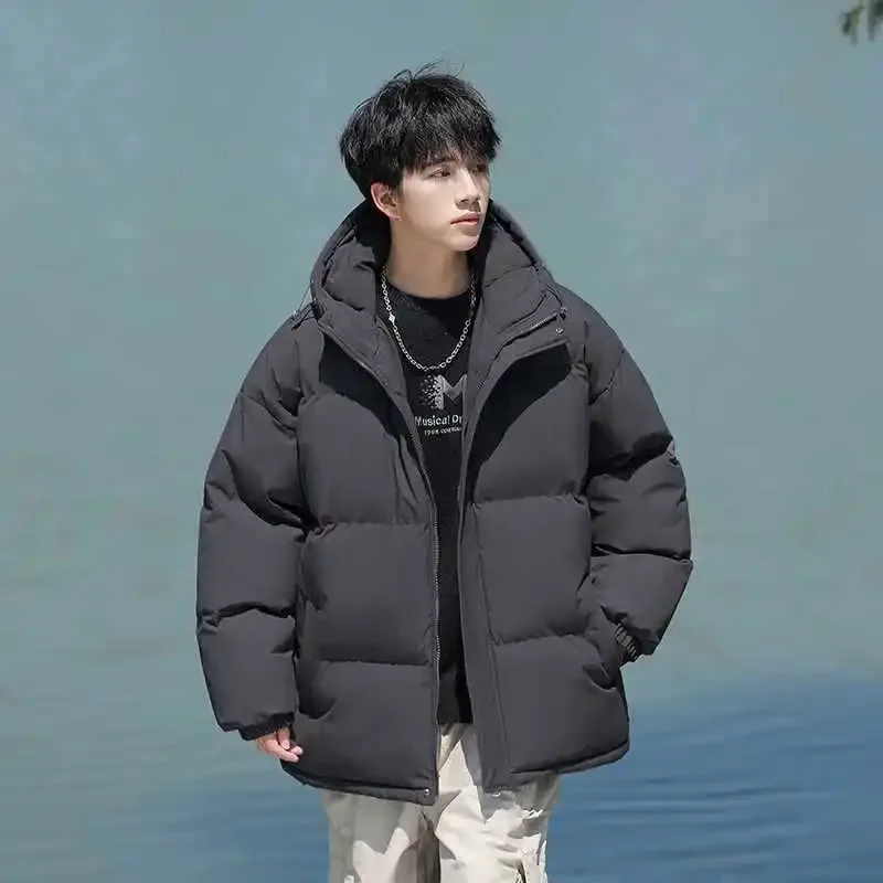 

Casual Hooded Cotton Jacket Men Women Two-Way Zipper Solid Color Winter Clothes Cotton Coat Winter Warm Hooded