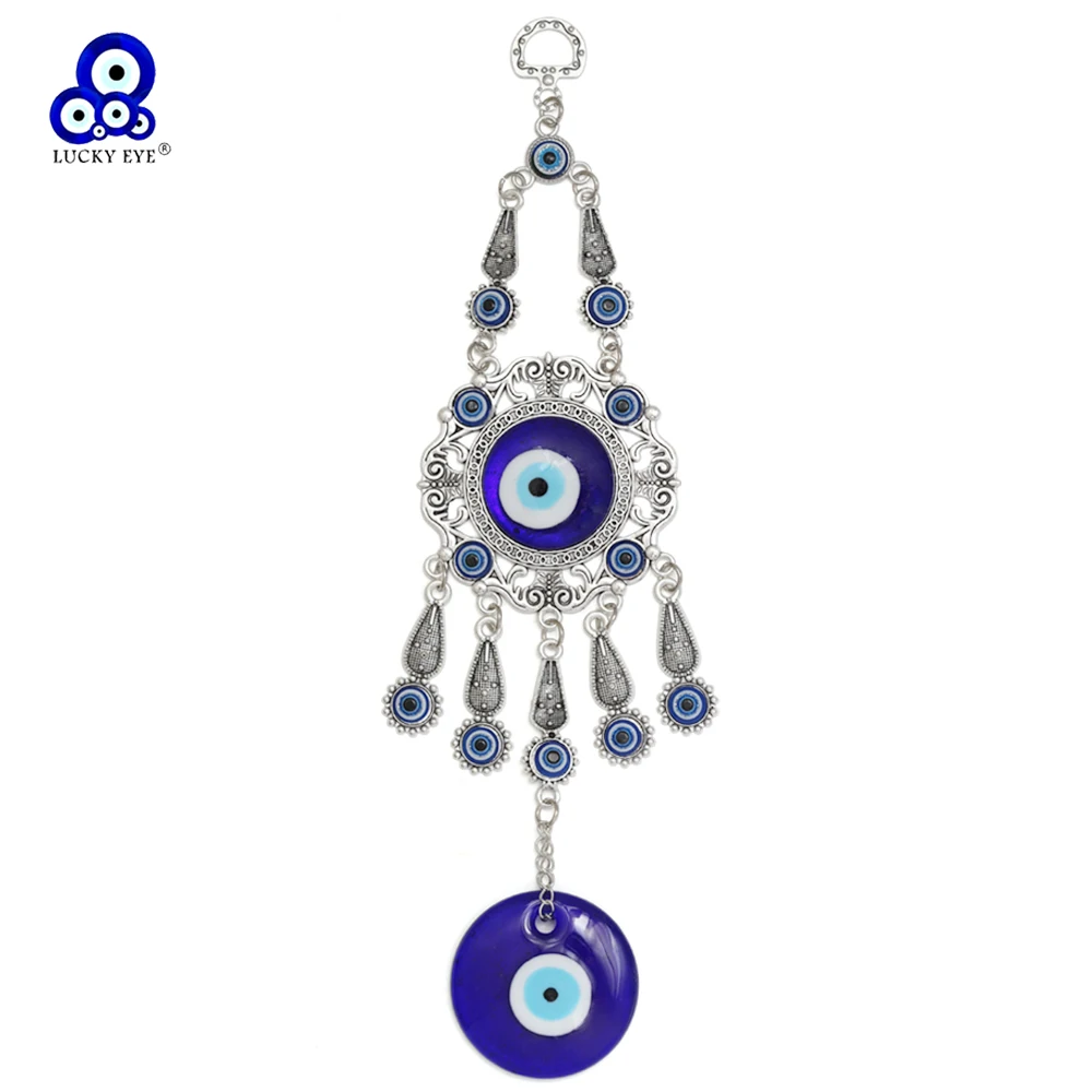 Lucky Eye Alloy Hollow Pendant Tassel Wall Hanging Blue Turkish Evil Eye Keychain Car Keyring for Women Men Fashion Jewelry