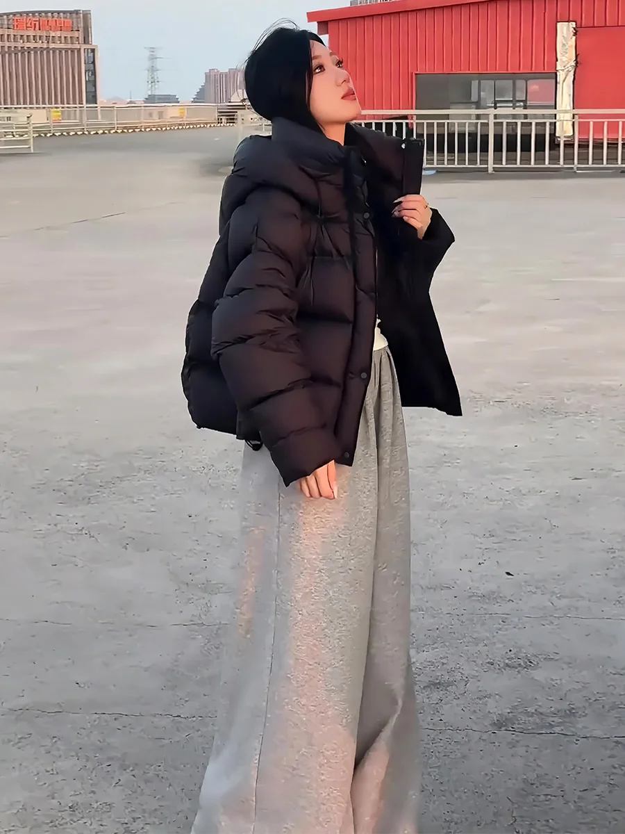 Casaco de Inverno Feminino Ort Branco com Capuz, Tendência 2024, Aconchegante e Sem Marca Registrada