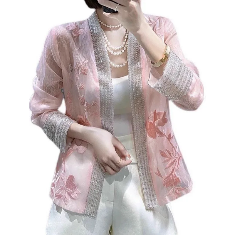 

Милая розовая куртка для женщин, новые весенне-летние короткие стильные топы и пальто, элегантное женское пальто с длинными рукавами и цветочной вышивкой
