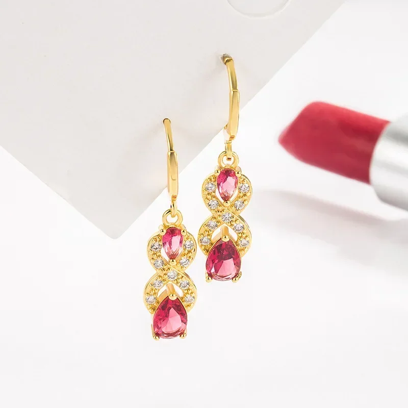 Pendiente de rubí de origen de oro amarillo de 14 quilates para Mujer Aros Mujer Oreja oro de 14 quilates Orecchini rubí piedras preciosas DIWENFU pendiente de gota joyería