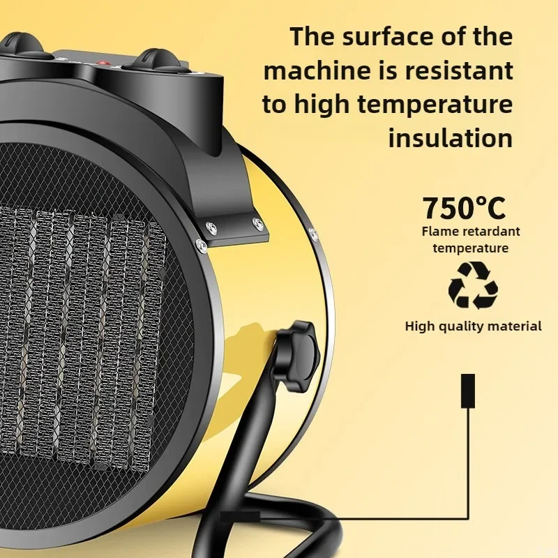 Aquecedor elétrico industrial portátil, termostato, aquecedor de ar, radiador, sala, 2kw, calor rápido, 3 engrenagens, ajuste, proteção contra superaquecimento