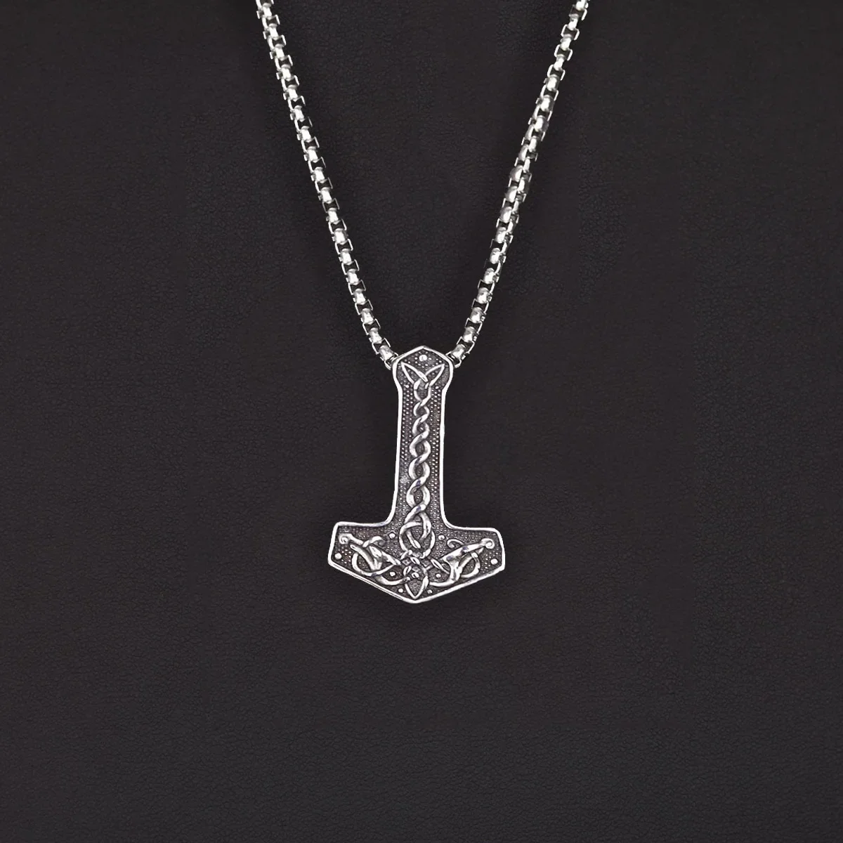 

GuoShuang Nordic Viking Mjolnir Thor Hammer Valknut Stainless Steel Necklace for Men with Gift Bag