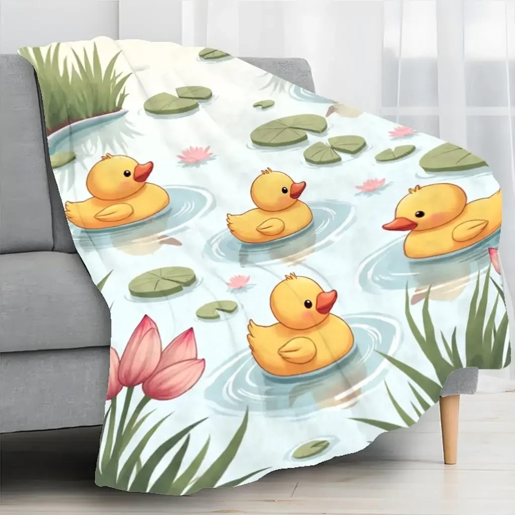 1pc of a Soft And Comfortable Flannel Blanket Featuring a Cute Little Yellow Duck Design. This Warm And Lightweight Throw Is Perfect for Your Bed, Sofa, Office, Camping, Travel, Or As a Gift