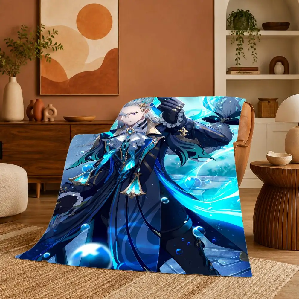 Neuvillette Genshin Impact Elegant Throw Ultra Soft Summer Flannel Throw Blanket for Couch, Bed, Office & Travel