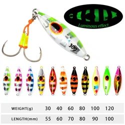 Slow Fall Pitch Metal Flat 30-120g Fishing Jig Lures Sinking Vertical Jigging Bait Saltwater Fishing Lure Glow Jig Accessories