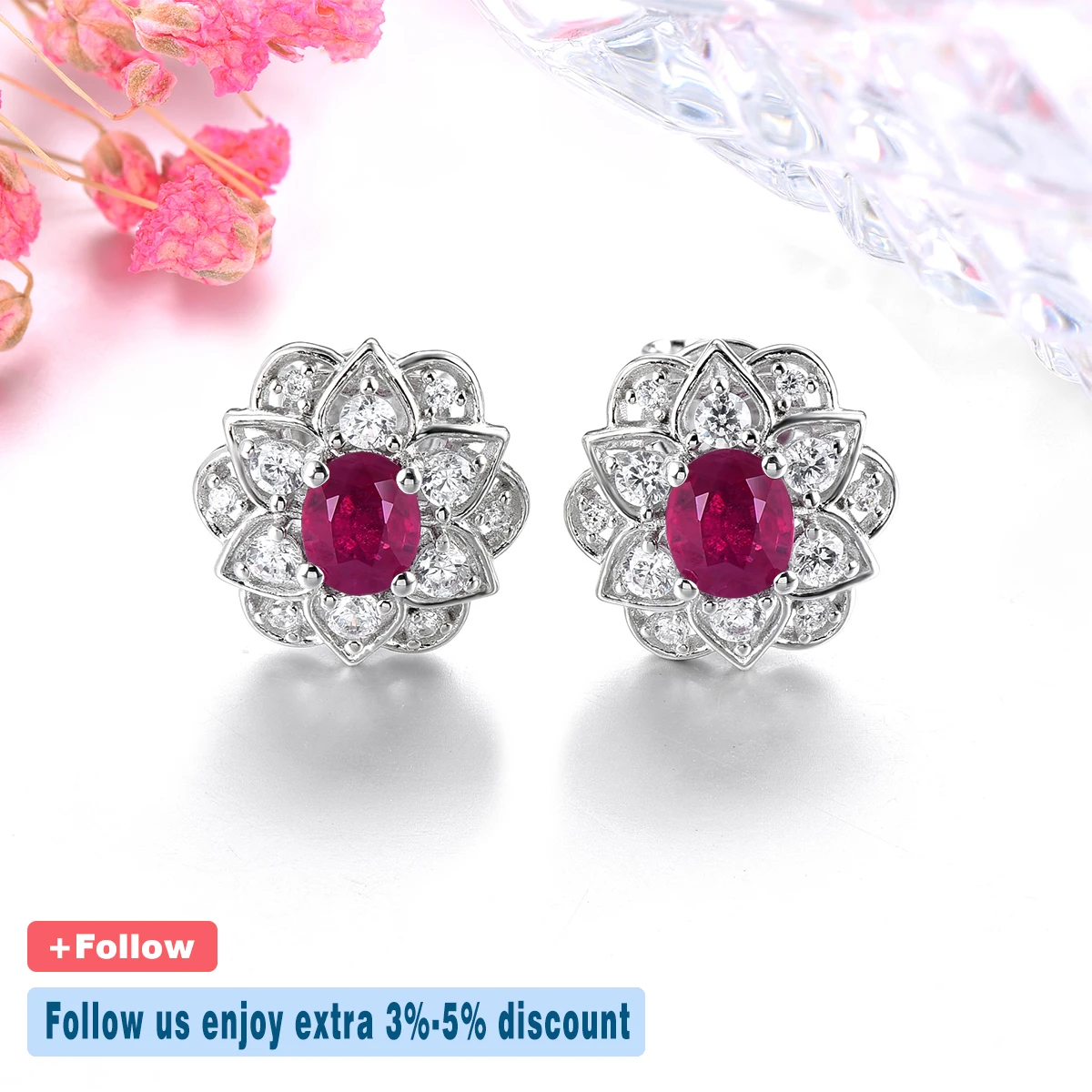 Natural Ruby Solid Sterling Silver Stud Earring 0.9 Carats Genuine Precious Gemstone Romantic Classic Luxury Fine Jewelry Gifts