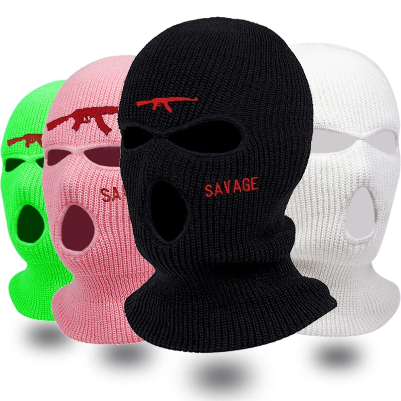 Cool! Fashion Balaclava Hat Ski Mask 3-Hole Knitted Full Face Cover Riding Mask Gun Design Winter Hat Keep Warm Head Cap Gifts