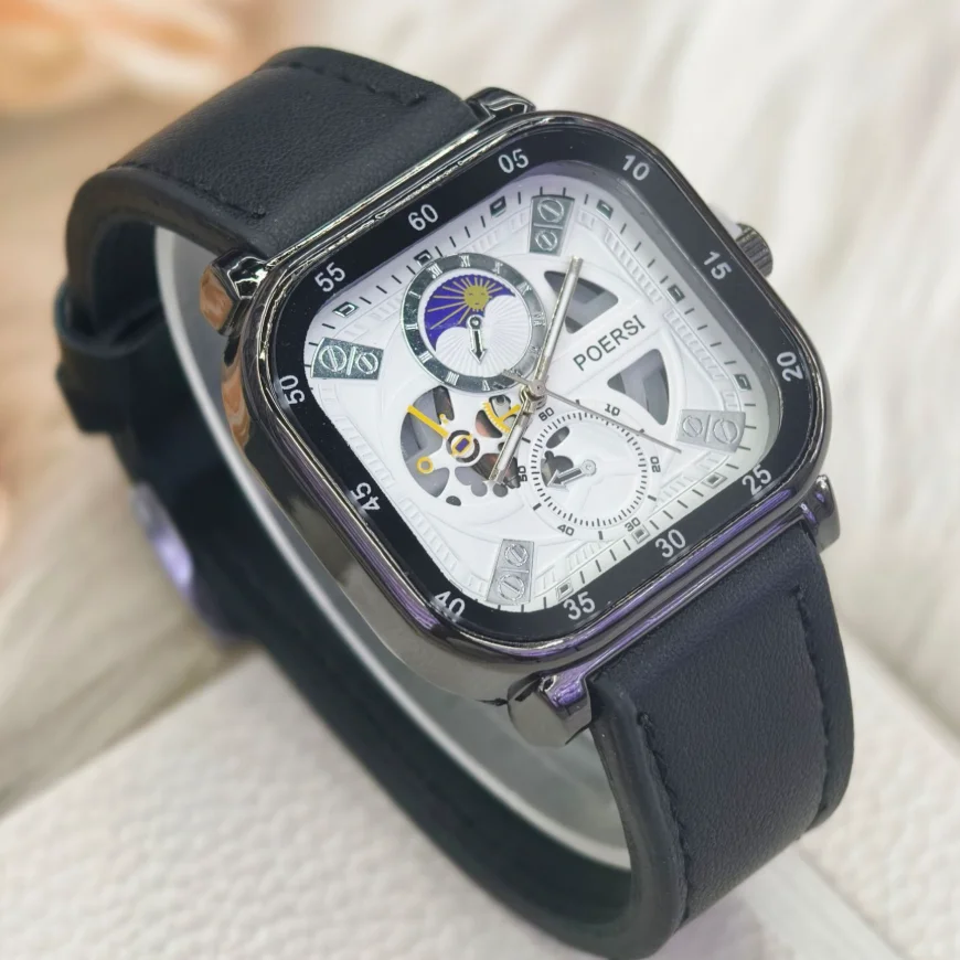 New Fashion Luxury Man Square Hollow Leather Watch Men Business Quartz Watches Students Sports Wrist Watches Reloj Hombre Gifts