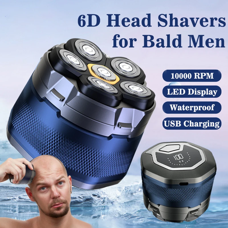 Electric Head Shaver for Bald Men 6D Magnetic Razor Hair Trimmer USB Rechargeable LED Display Waterproof Beard Shavers