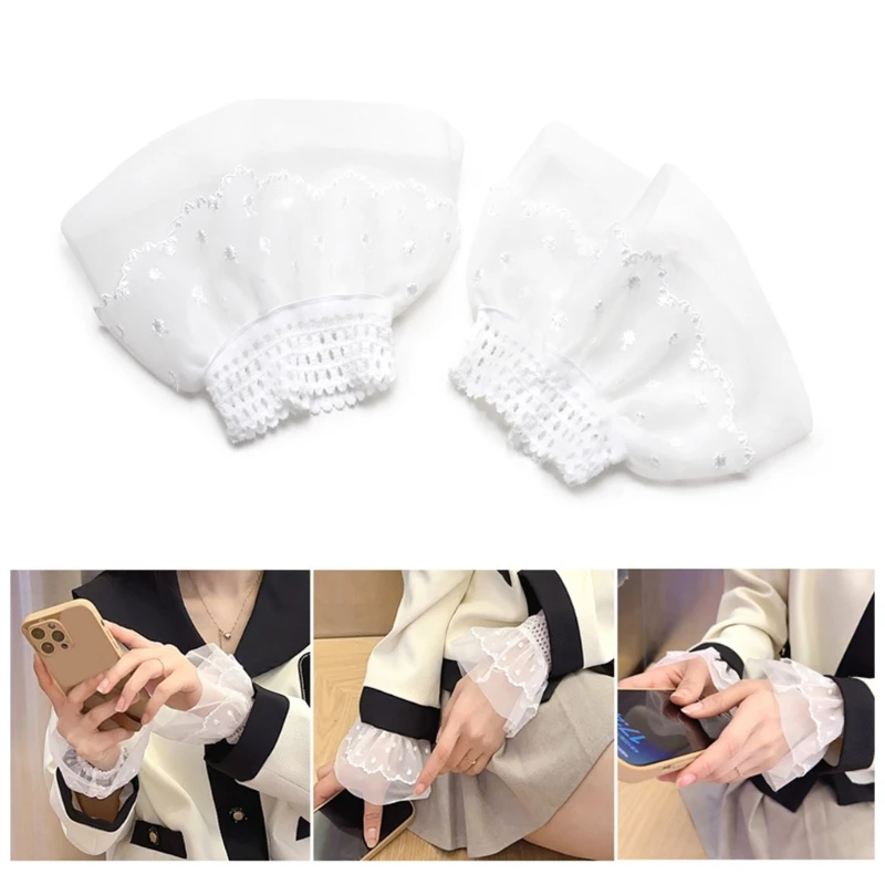 

Sweet Ruffle Sleeves Girls Pleated Wrist Cuffs for Woman Sweater Skirt Decorations Female Yarn Wrist Cuffs Supplies