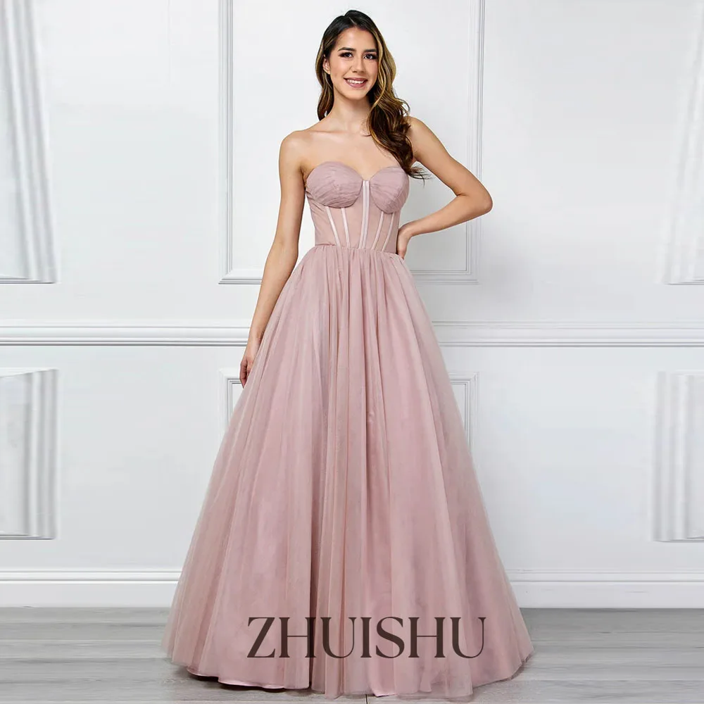 

ZHUISHU Милое длинное платье для выпускного вечера без бретелек женское мягкое тюлевое розовое вечернее платье по индивидуальному заказу вечерние платья для свадебной вечеринки