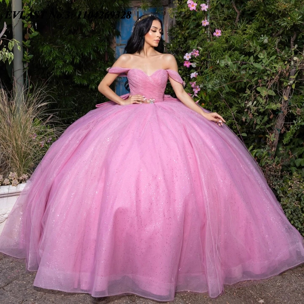 

EVLAST индивидуальное розовое платье Quinceanera 2025 года, бальное платье, тюлевая аппликация, корсет с бантом и бисером, Sweet 16, Vestidos De 15 Anos E3Q626