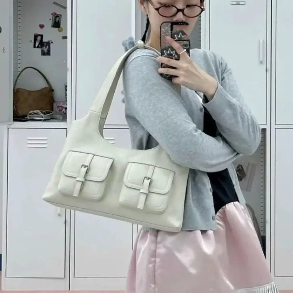 

Korean Style PU Hobo Bag Huh Yunjin Same Style Handbag Pocket Boston Tote Bag French Style Minority Design Underarm Bag Outdoor