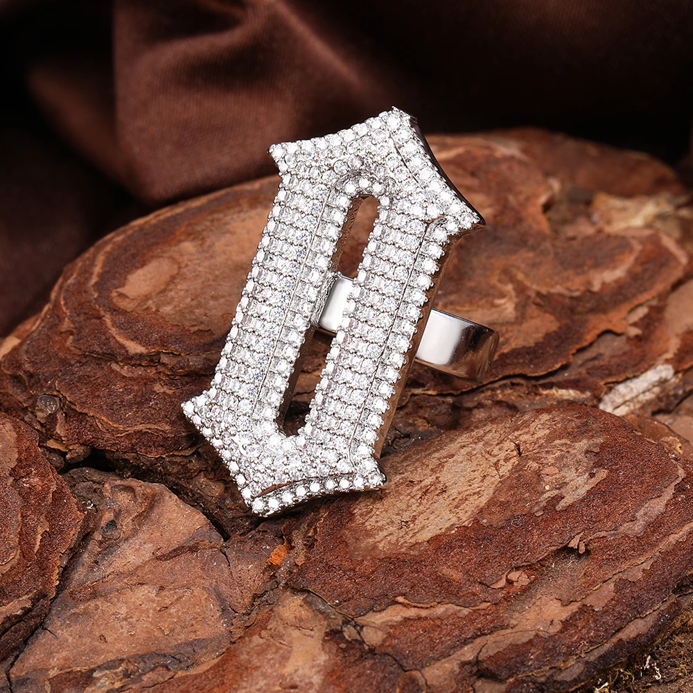 Hip Hop Iced Out Ring Personalized Spiked Letter Man's Rings Fashion Capital Letters Mirco Paved Cubic Zirconia Luxury Jewelry