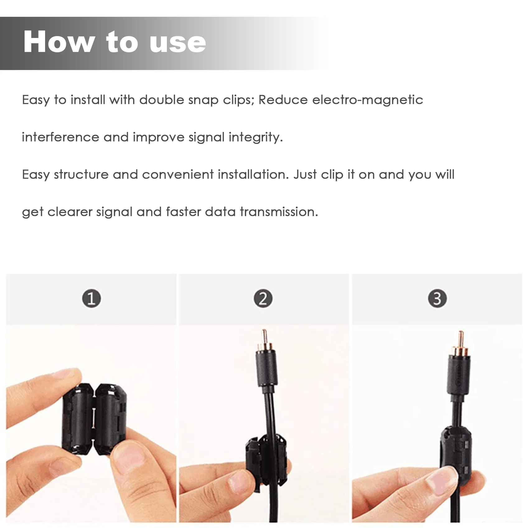 AA73 20 Pieces Clip-On Ferrite Ring Core RFI EMI Noise Suppressor Cable Clip For 3Mm/ 5Mm/ 7Mm/ 9Mm/ 13Mm Diameter Cable, Black