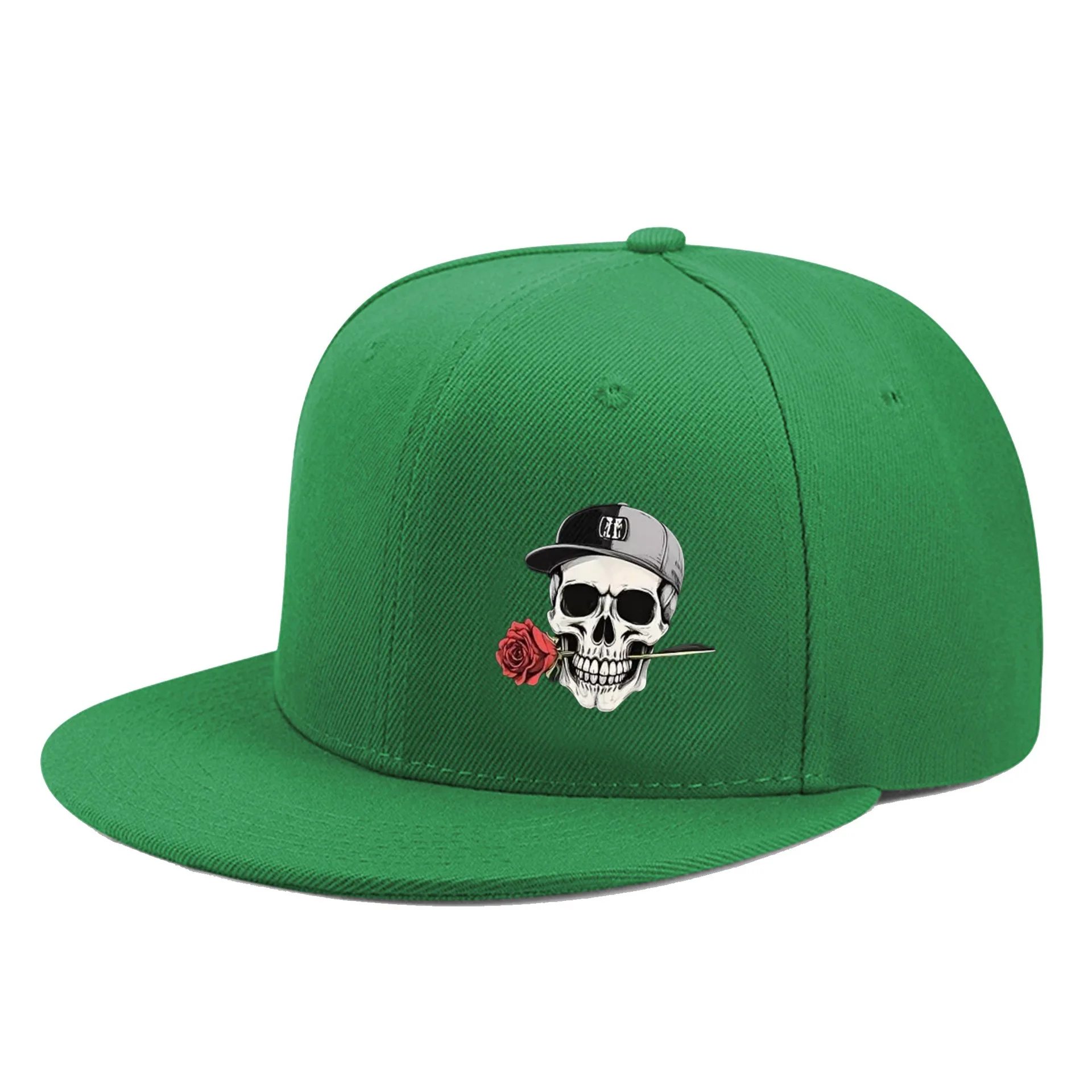 Neue verstellbare Hip-Hop-Baseballkappe mit Totenkopf- und Rosenmotiven im Vintage-Stil mit flachem Schirm für Outdoor-Street-Sportarten. – Detail 9