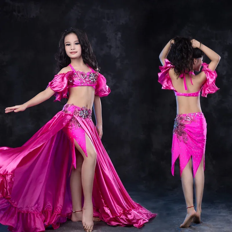 Girls belly dance clothes kids luxury belly dance suit girls top+short skirt+undewear+long skirt 4pcs kids belly dance set S,ML