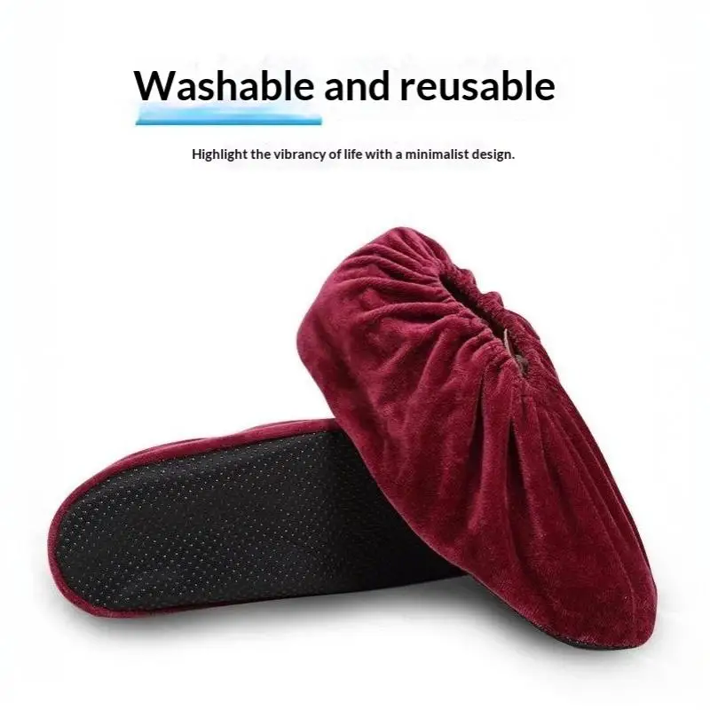 1 Paar Flanell-Schuhüberzüge, dick, wiederverwendbar, rutschfest, für den Innenbereich, schützen den Boden und Teppich, reinigen Schuhe und Hausschuhe. – Detail 16