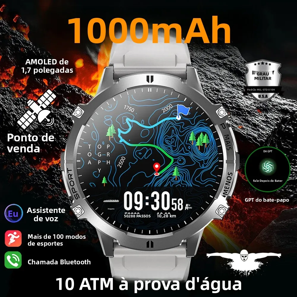 2026 tanque militar x3 relógio inteligente masculino 1.73 "tela amoled 5atm à prova dwaterproof água 1000mah bateria gps esportes pista de fitness rel