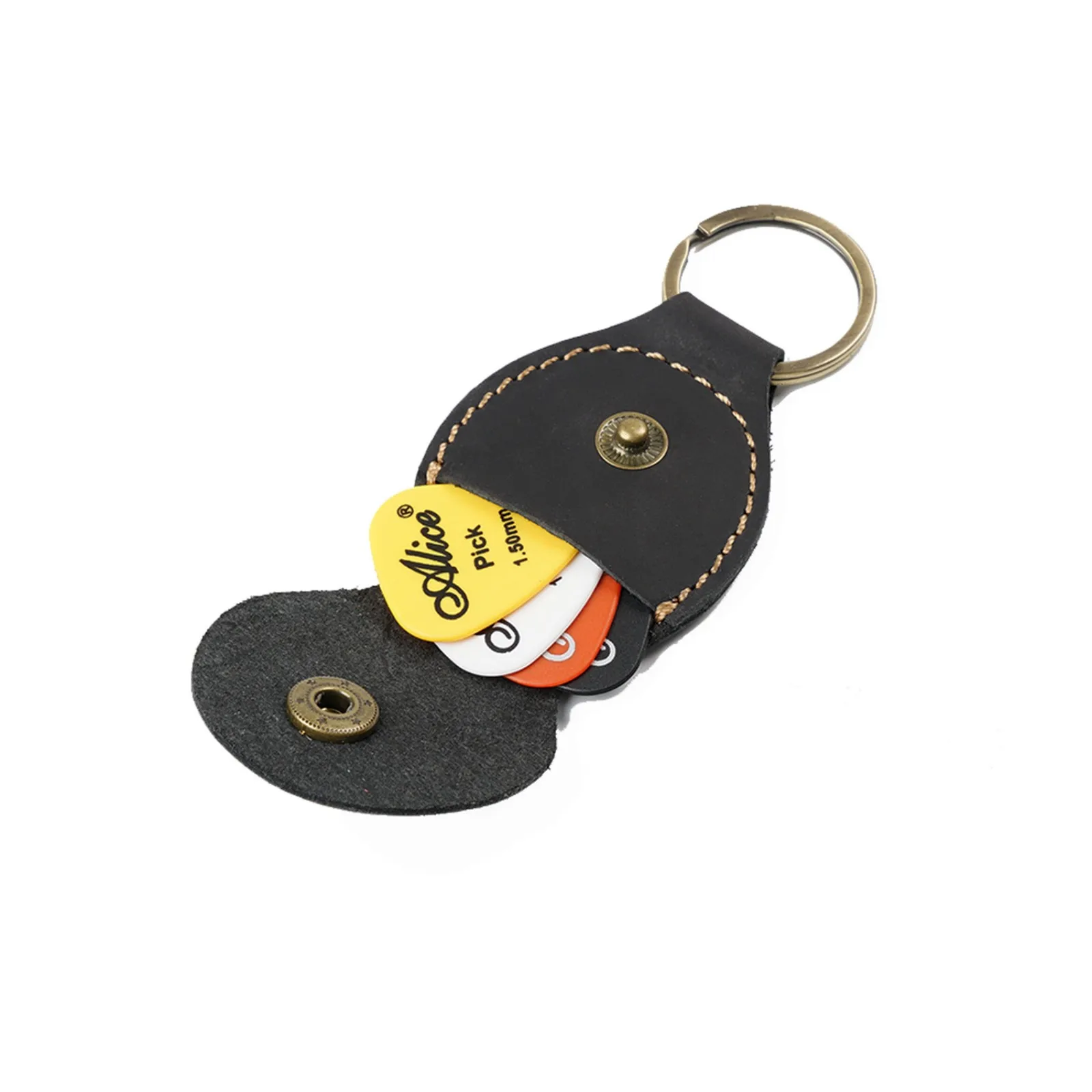 Genuine Leather Guitar Picks Holder Case with Key Ring, Vintage Guitar Plectrums Organizer Case for Guitar Parts Accessories