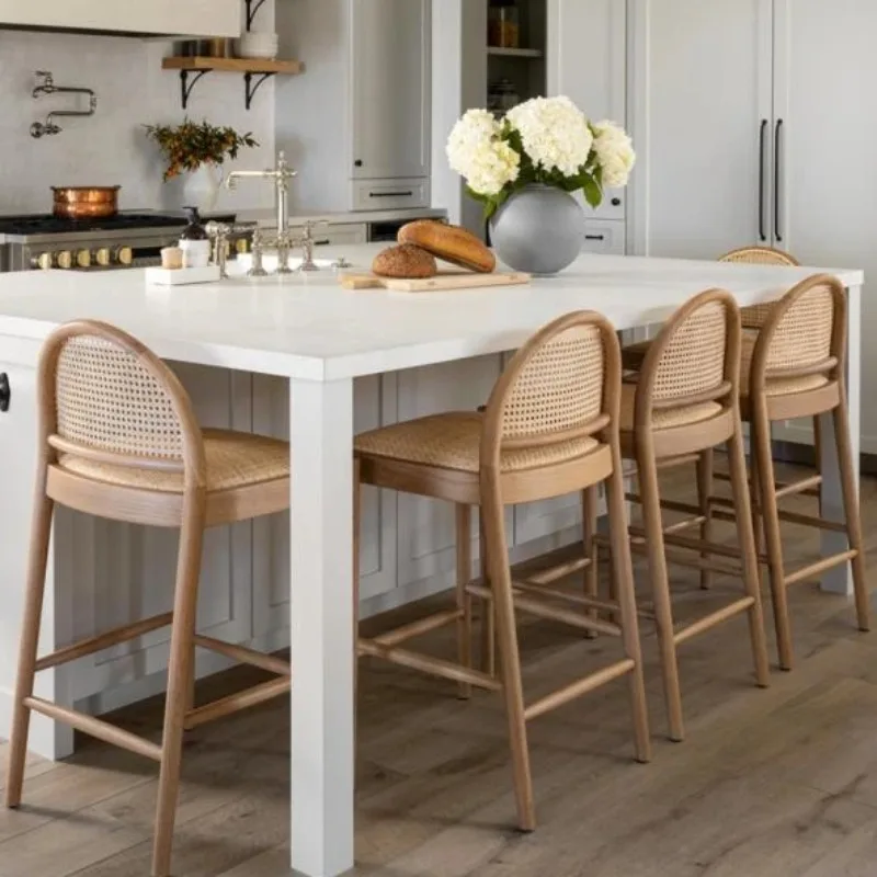 

Solid Wood Bar Chair High Back Height Modern Rattan Wooden Luxury Wood Kitchen Design High Stools Bar Chairs Bar Stool Bar Chair