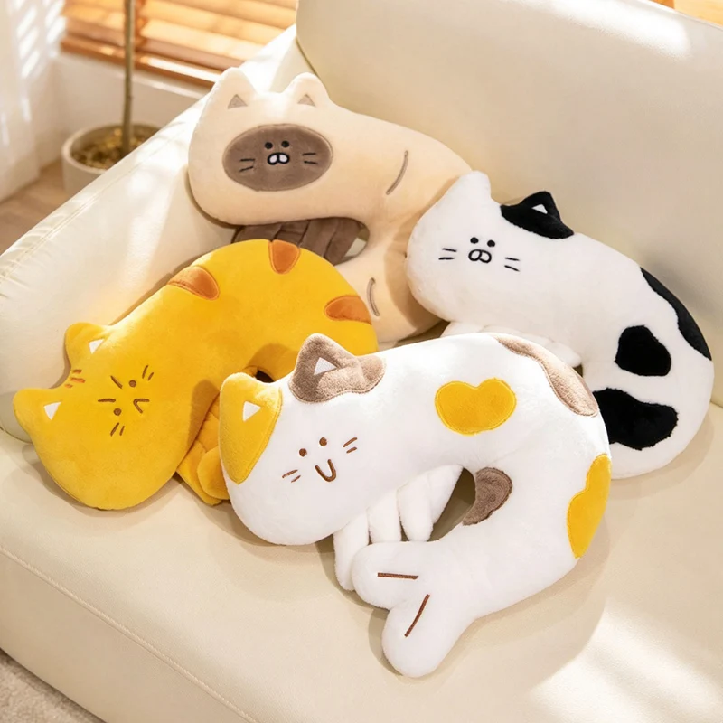 12/33cm Cute Cat Cosplay Shrimp Plushies Mini Plush Pendant with Clip Kawaii U-Shaped Cat Neck Pillow Plush Toy Home Decor