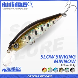 Hunthouse Slow Sinking Minnow Rigge Flat Fishing Lure 75S 75mm 8.5g Wobbler Artificial Hard Bait Small Minnow Fishing Tackle