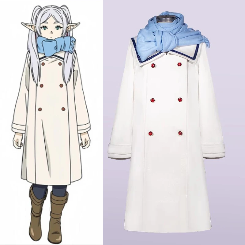 

Anime Frieren at the Funeral Cos Frieren Cosplay Winter White wear Coat wizard Christmas New Year Costume A