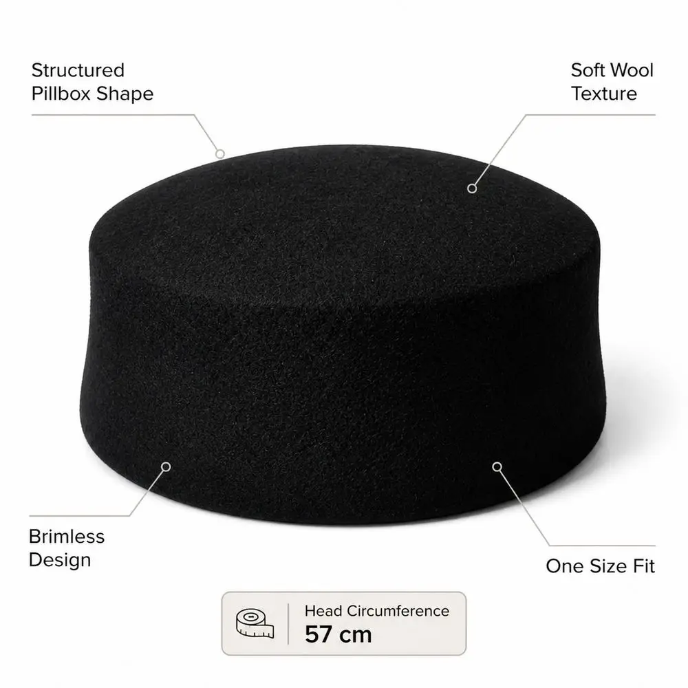 New Wool Wool Pillbox Hat Structured Crown Round Shape Round Dress Hat Vintage Style Solid Brimless Cap Daily Outfits