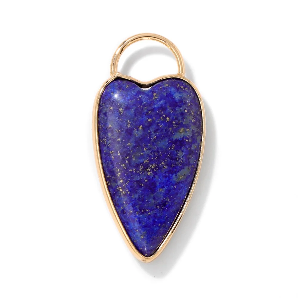 1PC Long Heart Pendant Lapis Lazuli Amethysts Natural Stone Charm For Making Necklace Bracelet Accessories Pendant 18*33 mm